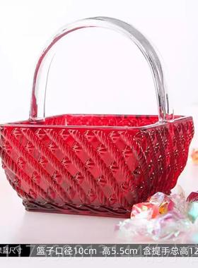 正品弗莱果文水晶璃小盘果篮红色茨果斗节日礼品轻奢欧式玻糖果篮