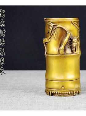 正品铜笔筒竹子 笔筒古办 纯铜仿节节高 公室创意 复古中国风摆件
