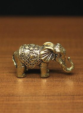 中式复古实心黄铜大象摆件吉祥财富象桌面小工艺品办公室商务礼品