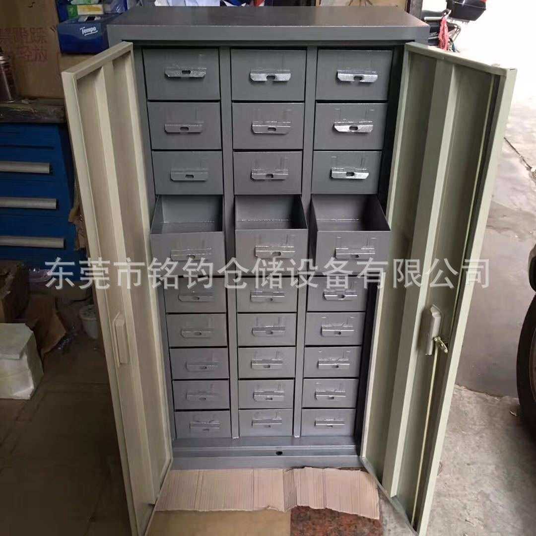 厂家直销30零件抽屉式工作台五金工具柜带门带锁48抽样带轮储物柜