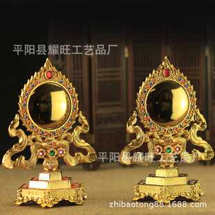 合金六角彩绘准提镜 如法制作 准提法门 佛母背面像 镜面光可鉴人