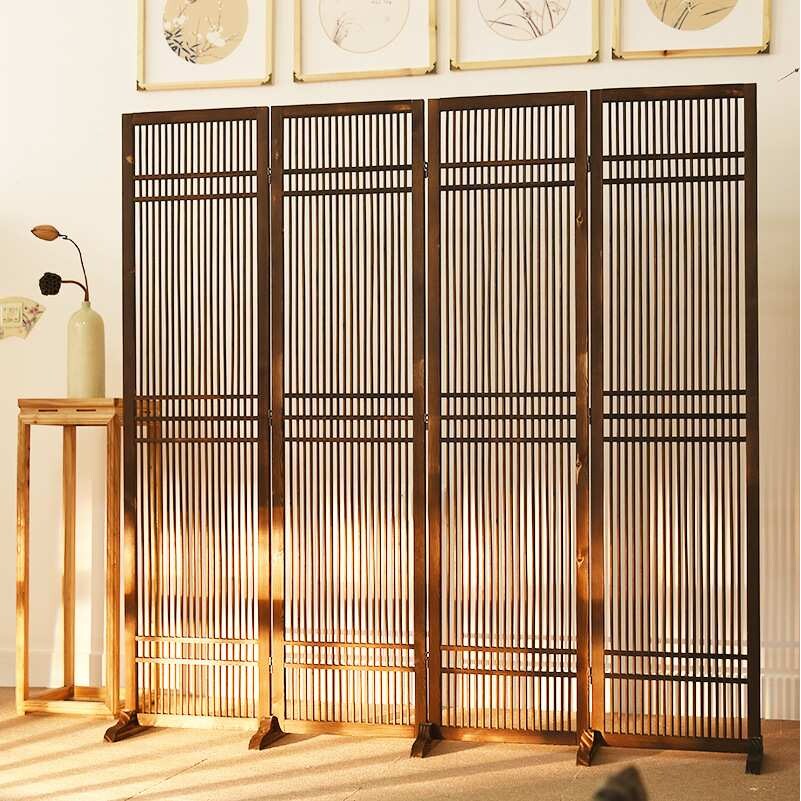 新中式实木竹屏风隔断折叠移动客厅卧室遮挡茶楼道具复古做旧新品