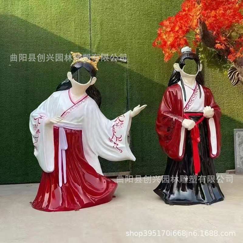 厂家定制玻璃钢空脸雕塑商店铺网红打卡拍照古装汉服露脸摆件引流