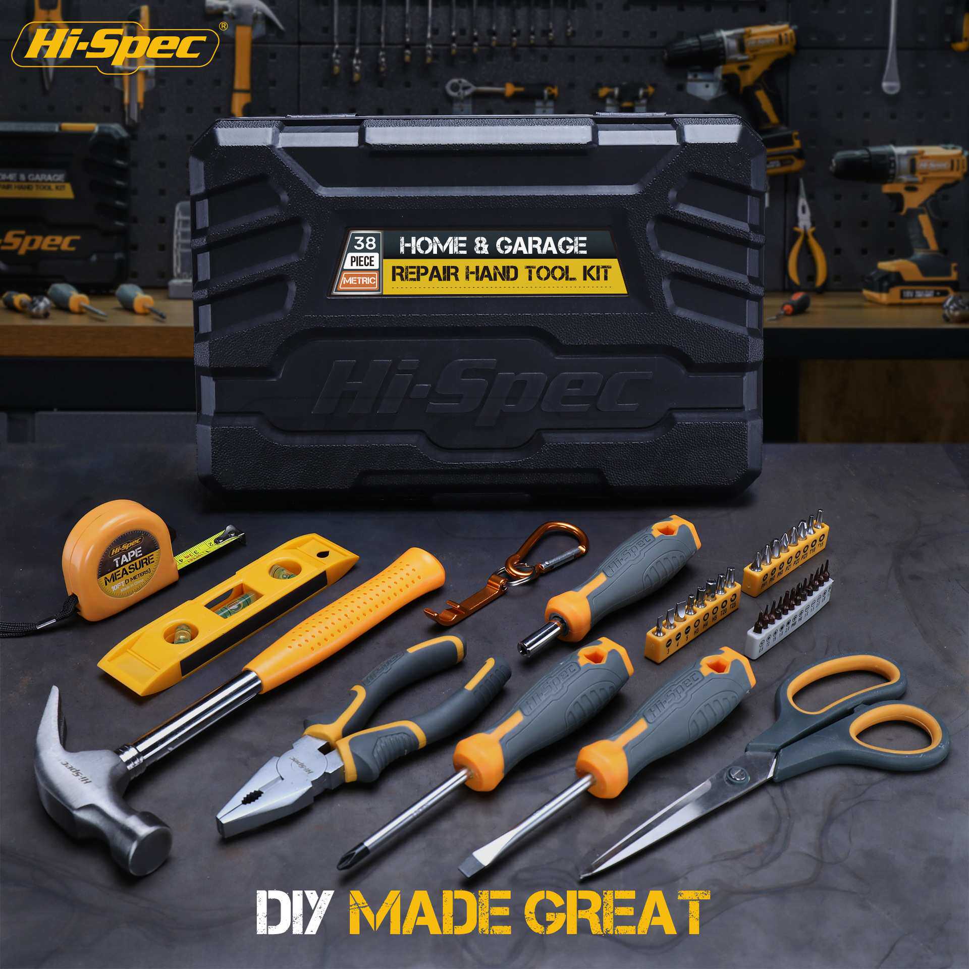 Hi-Spec 38件套工具套装家用工具箱礼品工具锤子螺丝刀五金工具