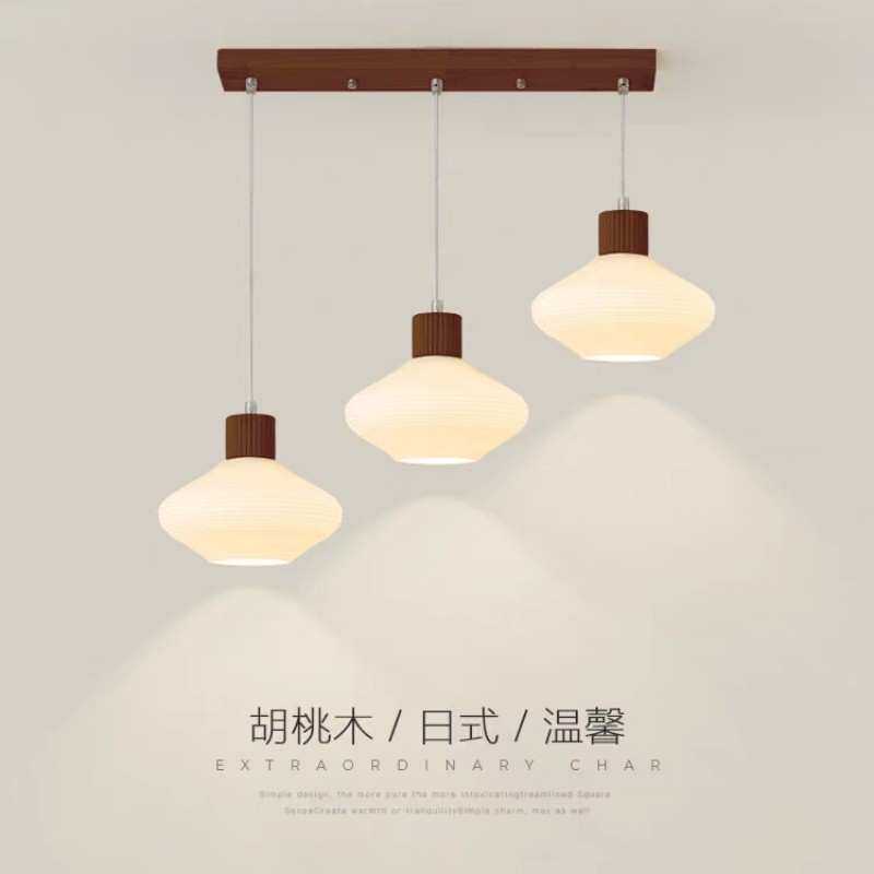 新中式三头餐厅吊灯日式侘寂风简约吧台饭厅卧室灯北欧原木床头灯
