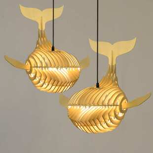 日式实木餐厅吊灯店铺商用吧台民宿火锅店灯木艺鲸鱼北欧风吊灯
