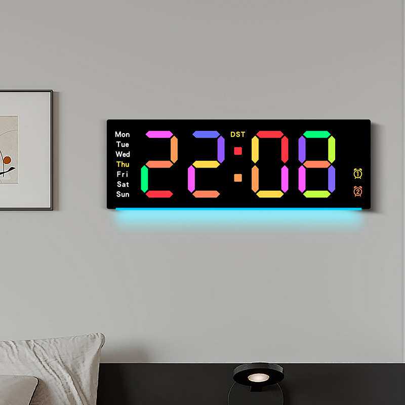新品创意挂钟简约大屏LED钟客厅时钟特色氛围灯多功能钟表6691R
