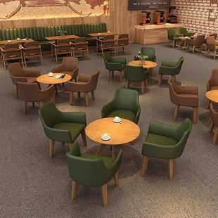 工厂直销咖啡厅奶茶店实木沙发椅 现代简约咖啡店洽谈接待区桌椅