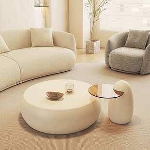 侘寂奶油风可爱x象棋圆形茶几小户型客厅轻奢意式设计师款现代极