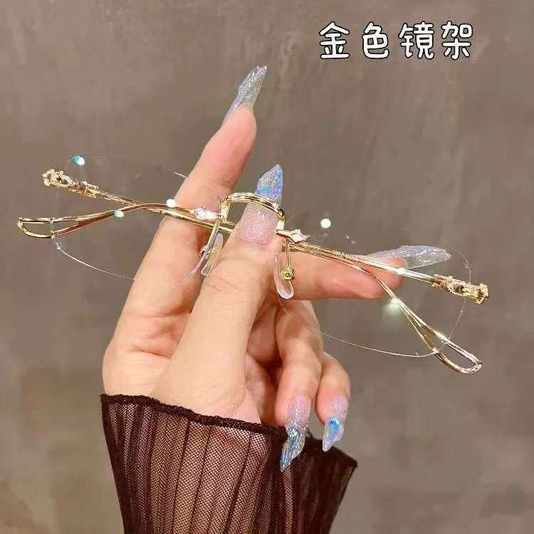 王一博同款超轻无边框御姐眼镜女近视男防蓝光高级感金丝眼镜框架