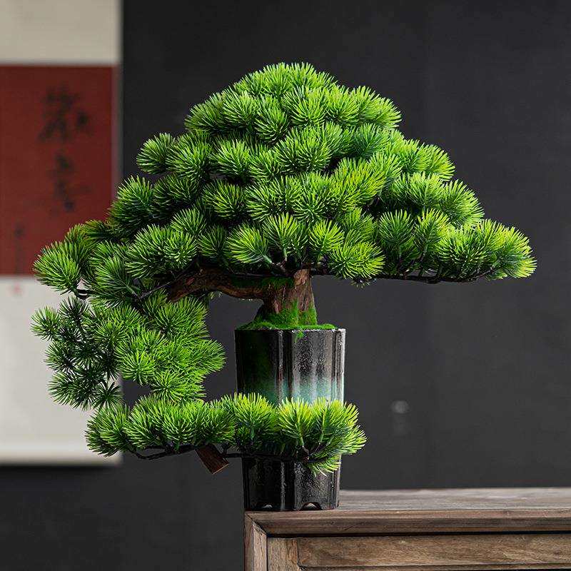 新中式风格仿真迎客松盆景绿植摆件假植物盆栽家里装饰家装禅意
