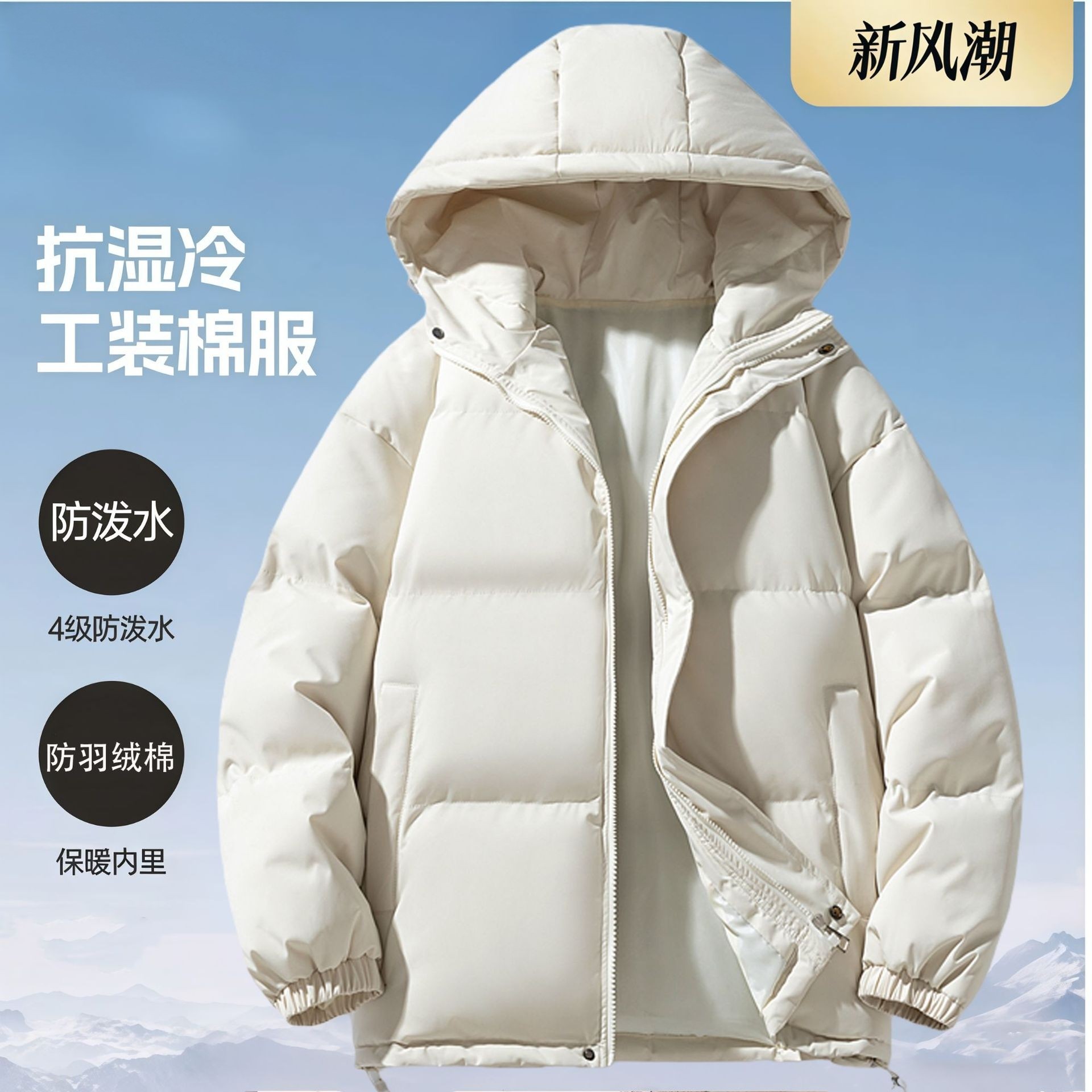 羽绒棉服男生冬季新款宽松保暖情侣袄子港风潮流加厚连帽面包外套