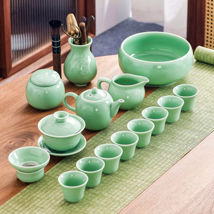 青瓷梅子青家用办公简约茶艺陶瓷泡茶壶盖碗茶道杯洗 功夫茶具套装