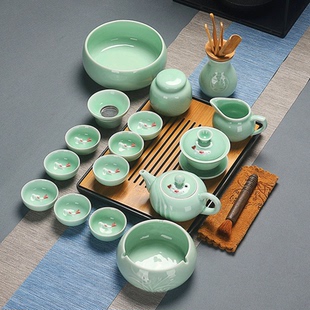 不烫手 青瓷功夫茶具陶瓷家用办公简约盖碗茶壶茶杯茶道茶艺小套装
