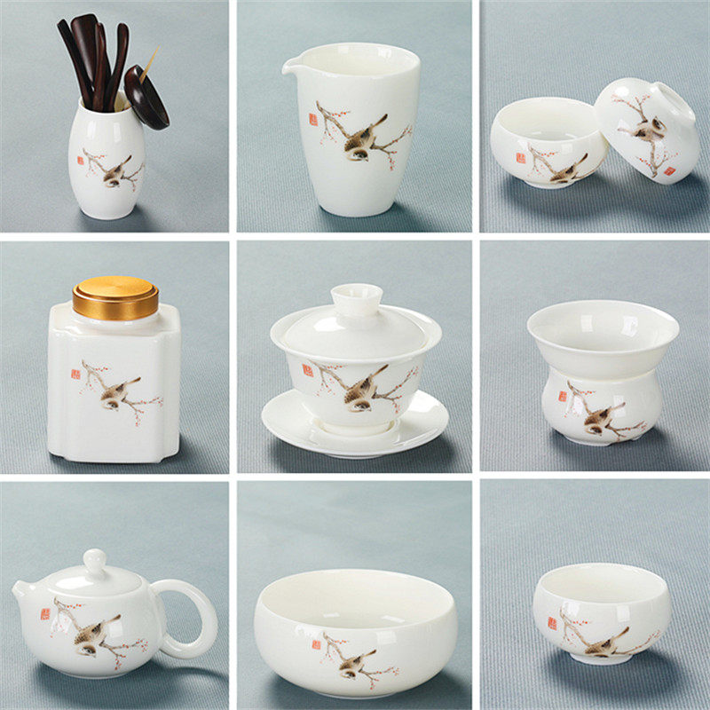 白瓷侧把过滤网六君子功夫茶具