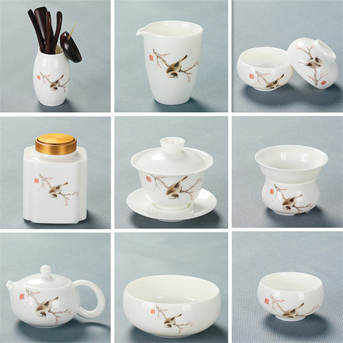 白瓷侧把过滤网六君子功夫茶具