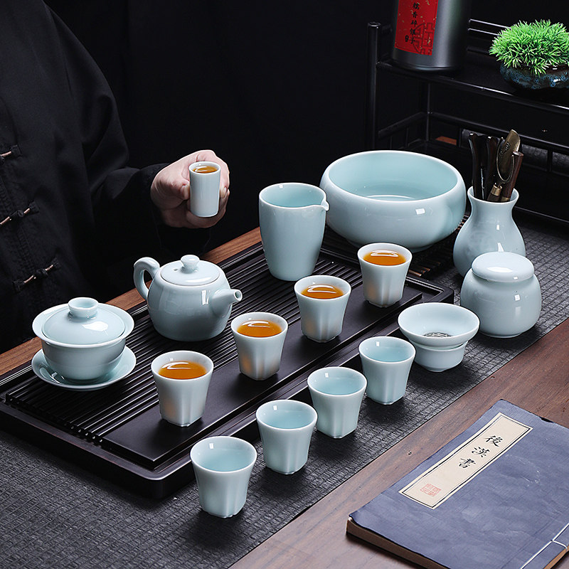 青瓷功夫茶具套装陶瓷家用盖碗茶壶茶杯小套办公简约茶道茶艺整套