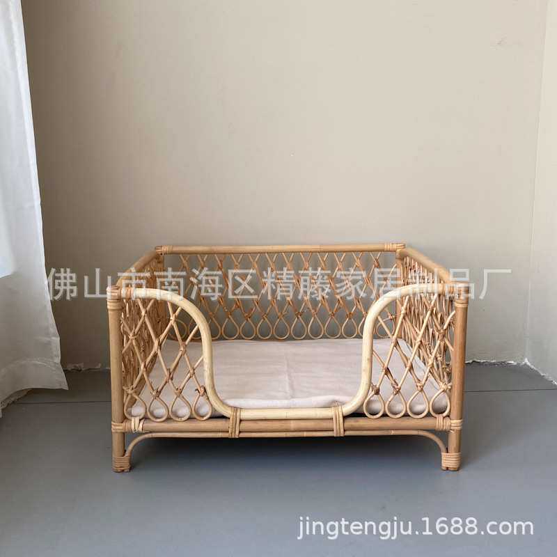 精藤居ins韩式真藤编织泰迪狗窝小床猫狗窝宠物篮藤编宠物床