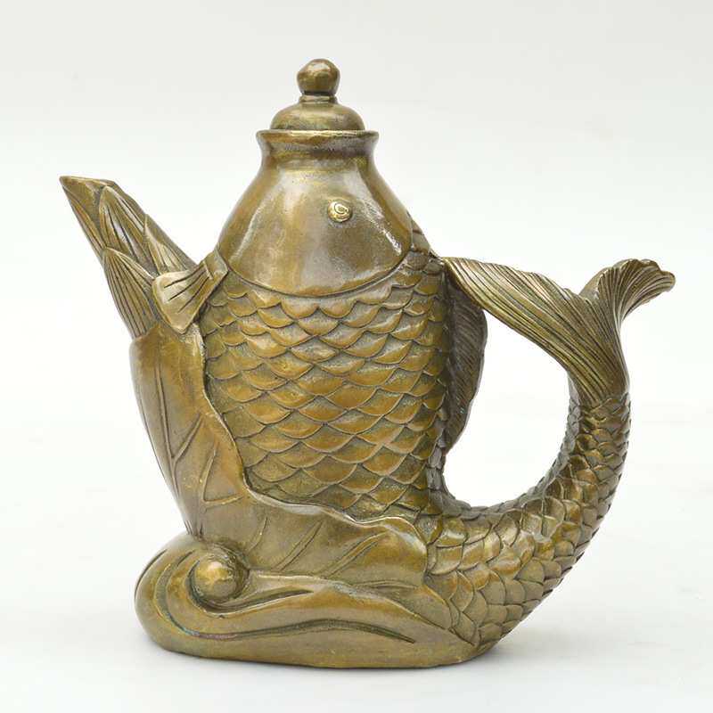 供应铜器工艺品商务办公精品立鲤鱼型酒壶摆件