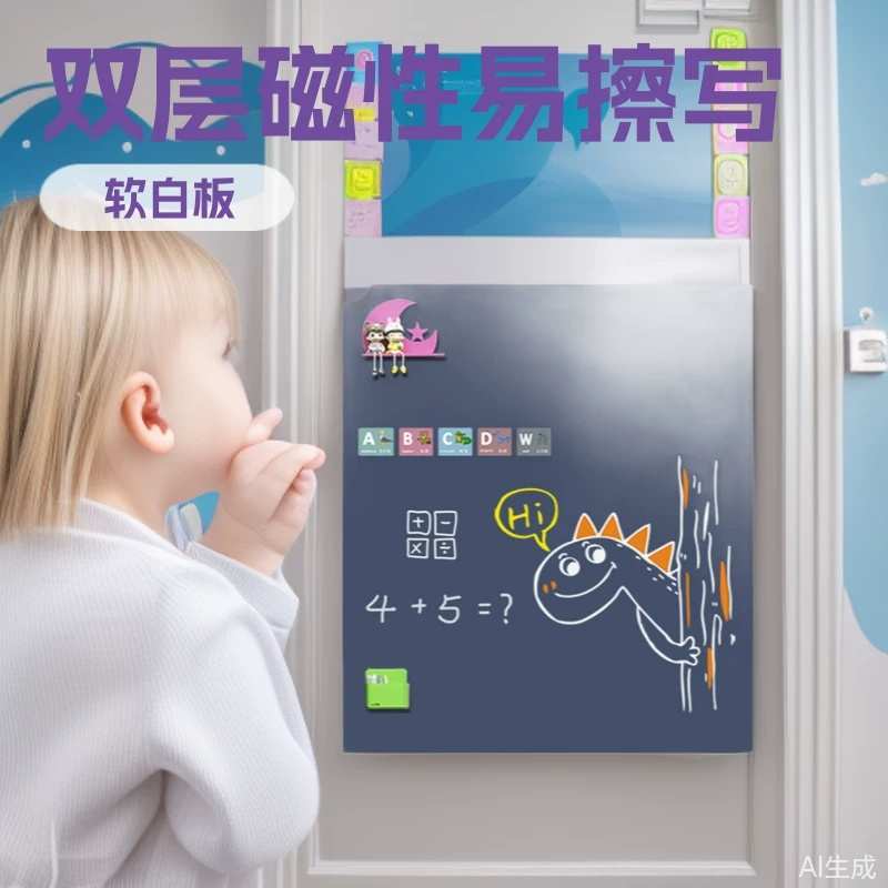 双层磁性软白板墙贴 易擦写软白板磁底软磁板 双层背胶磁性白板贴