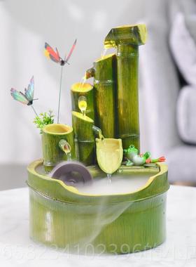 高档竹子流水喷内泉风水轮摆件加湿招器创意客厅财办公室小假山装