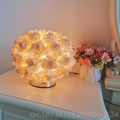 高档创意室简约瑰玫花台灯金盘婚庆少女饰灯浪漫调光气装氛灯卧床
