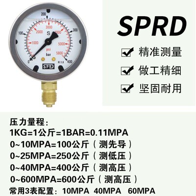 SPRD斯普锐德压力表测压表盒 挖掘机测压表液压油表测试仪表套装