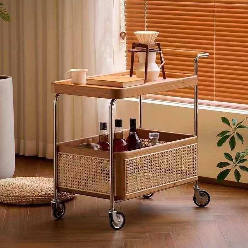 酒店实木餐车沙发边几客厅收纳茶几小桌子可刹车酒水车侘寂风,3C数码配件,摄像机配件,淘宝优惠券,粉丝福利购,淘宝优惠卷