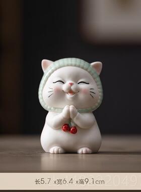 正品可爱卡陶瓷招财厅许愿猫咪通小摆件客办公室桌汽面装饰车载工