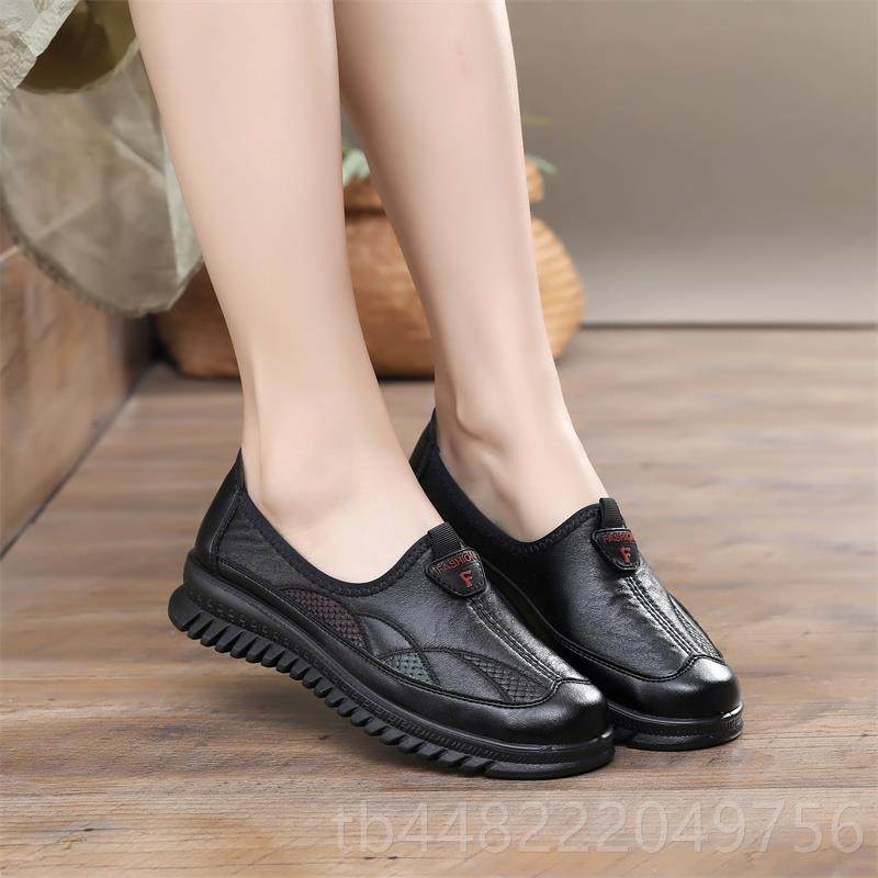 正品春秋软皮底中老年妈妈女鞋老太太鞋浅口平底老季人皮鞋单防滑