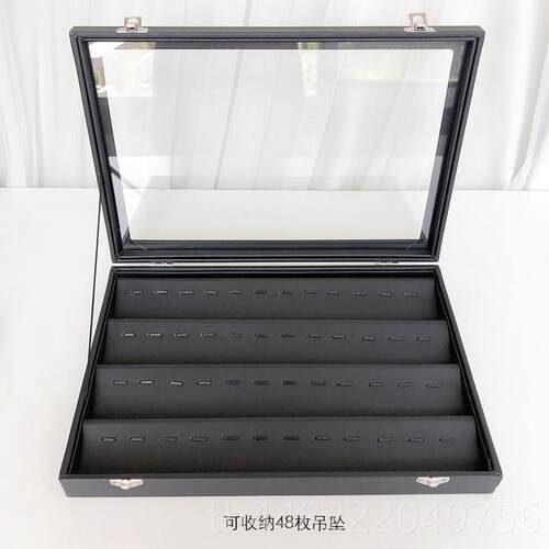 正品中大号带首饰盖盒黑皮珠宝箱饰品收盘纳手指镯项链戒耳钉耳环