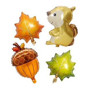 饰布置铝箔气球 感恩节动物派对装 新品 松鼠枫叶松果铝膜气球