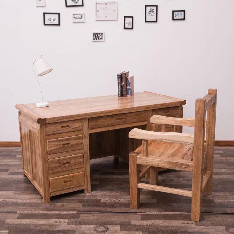 新中式老榆木实木书桌办公桌写字桌工作桌自然纹理实木电脑桌