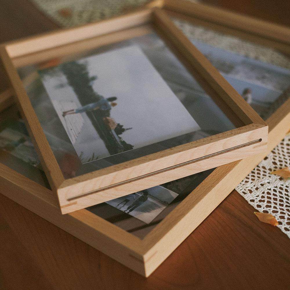 9WOR简约实木相框摆台透明立体中空全家福A3执照展示框海报标本裱