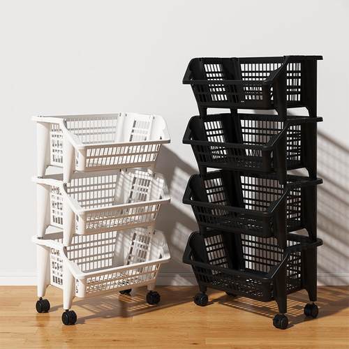 厨房置物架菜篮子落地多层收纳架家用多功能可移动果蔬沥水储物筐