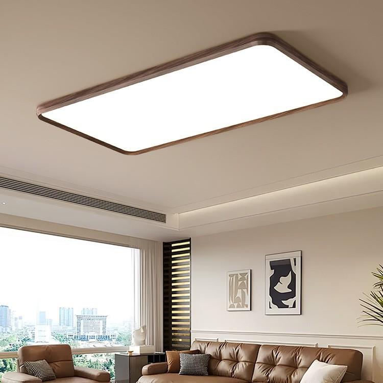 客厅吸顶灯2025年新款中古原木风胡桃木色简约感大厅主灯灯具