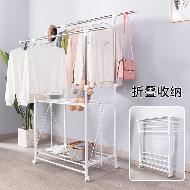 落地折叠晾衣架 不锈钢室内凉衣服架子家用晒衣架阳台晒被架
