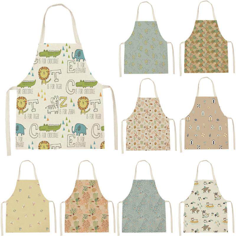 可爱亚麻布艺围裙爱卡通狮子图案围裙厨房家居日用防油防污围裙