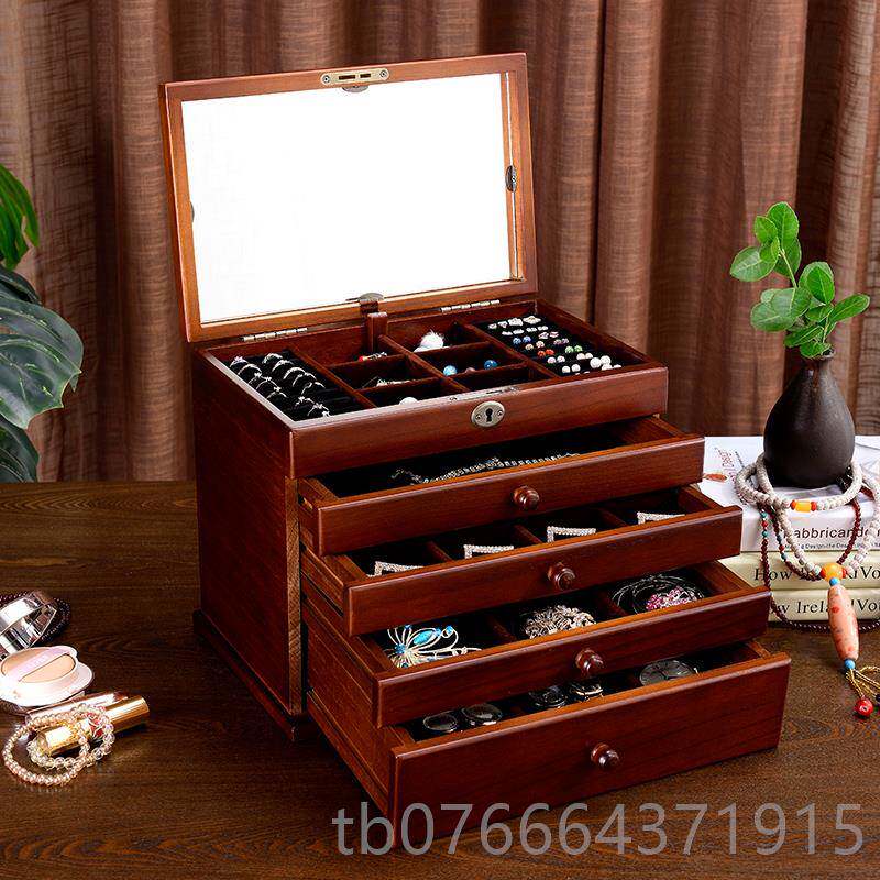 正品手中国戒风木质锁首饰收纳盒公主实木多层大容量首饰盒女指表