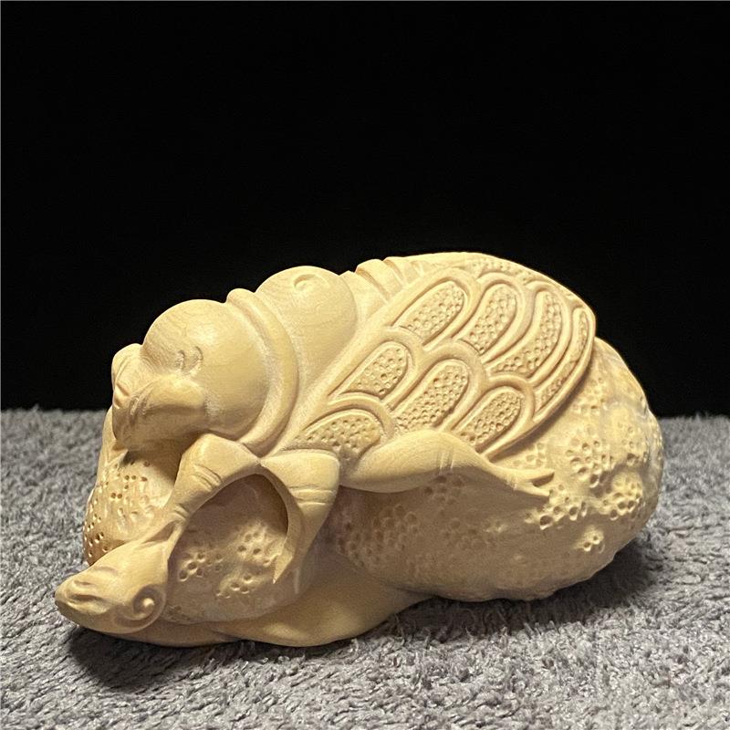 小叶黄杨木雕复古夏蝉随身文玩手把玩一鸣惊人手把件金蝉茶宠装饰