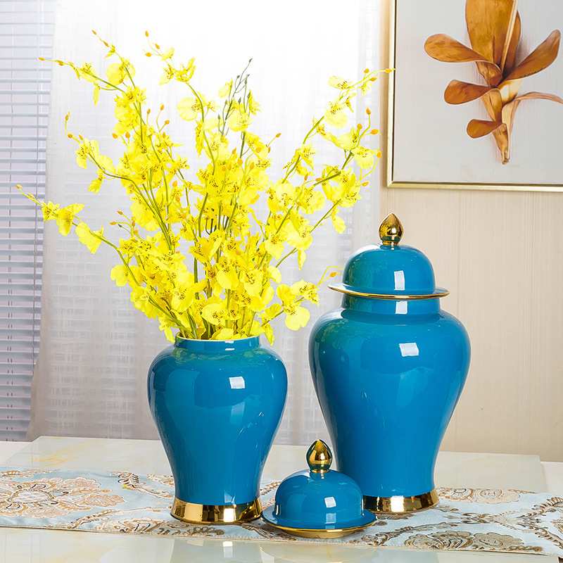 将军罐 现代简约客厅卧室装饰摆件描金边陶瓷花瓶套装