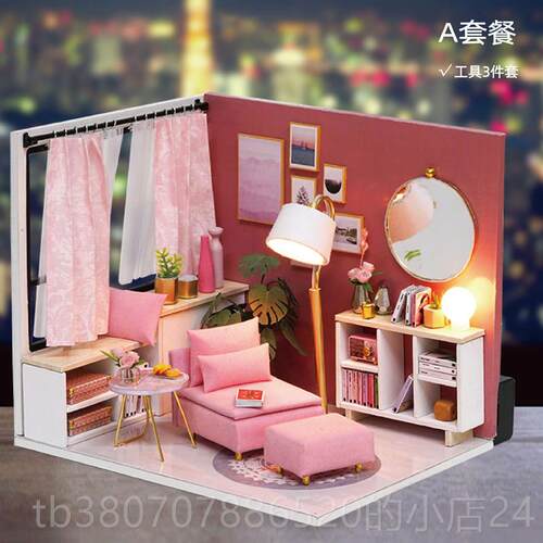高档智趣拼d屋iy小屋手工制作小房子木制模意型装玩具创男生日礼