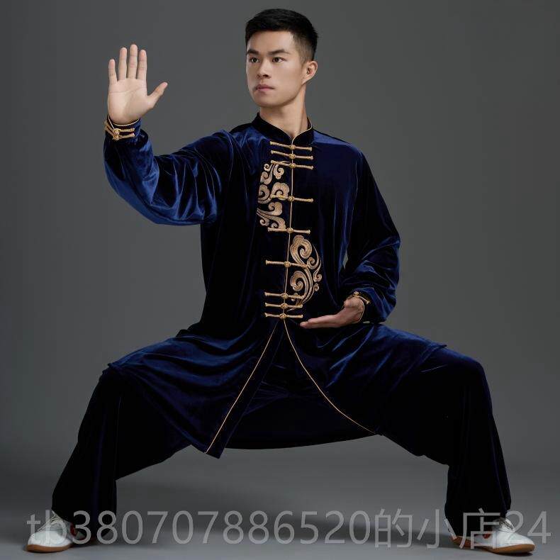 高档金丝绒太服极加刺绣不倒绒武术练功比赛表厚演服保暖秋冬新男