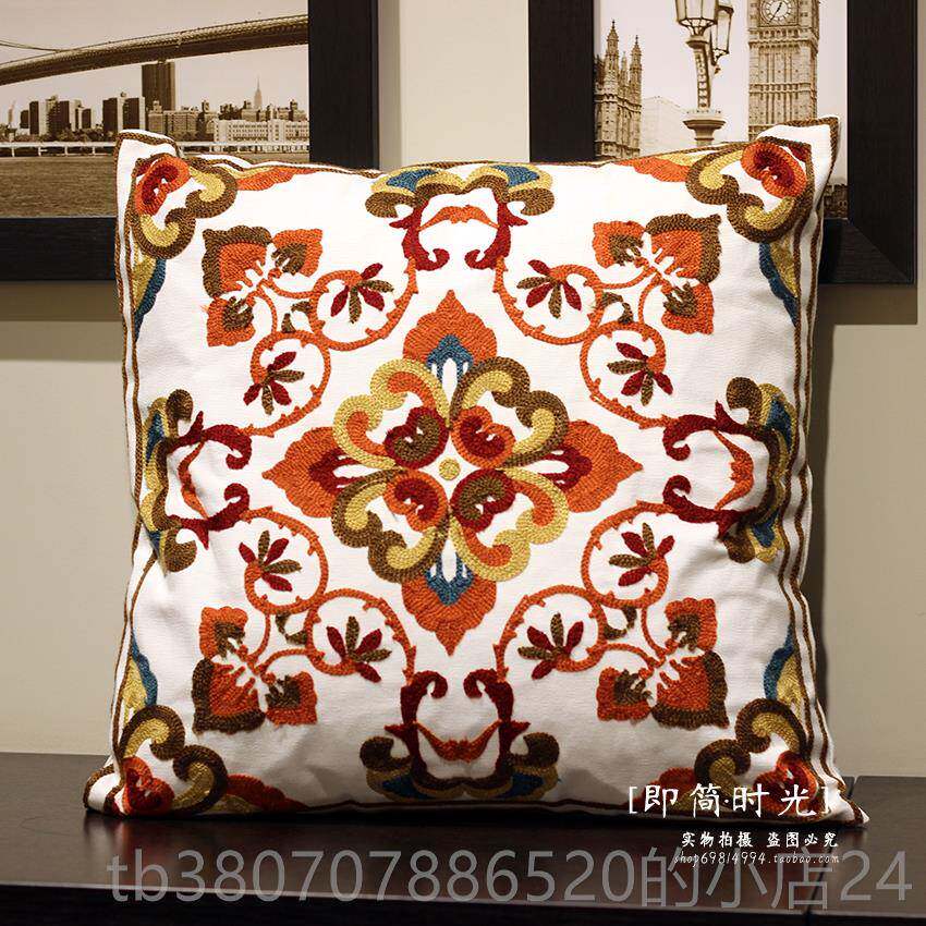 高档美式用田园发刺垫沙绣花抱枕床头靠套客厅家小清新加厚棉布靠