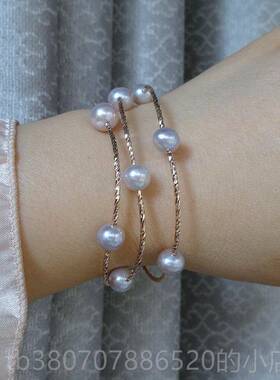 高档韩版首饰品纯天然淡水珍珠手链S手串女25银手多层圈情9人节镯