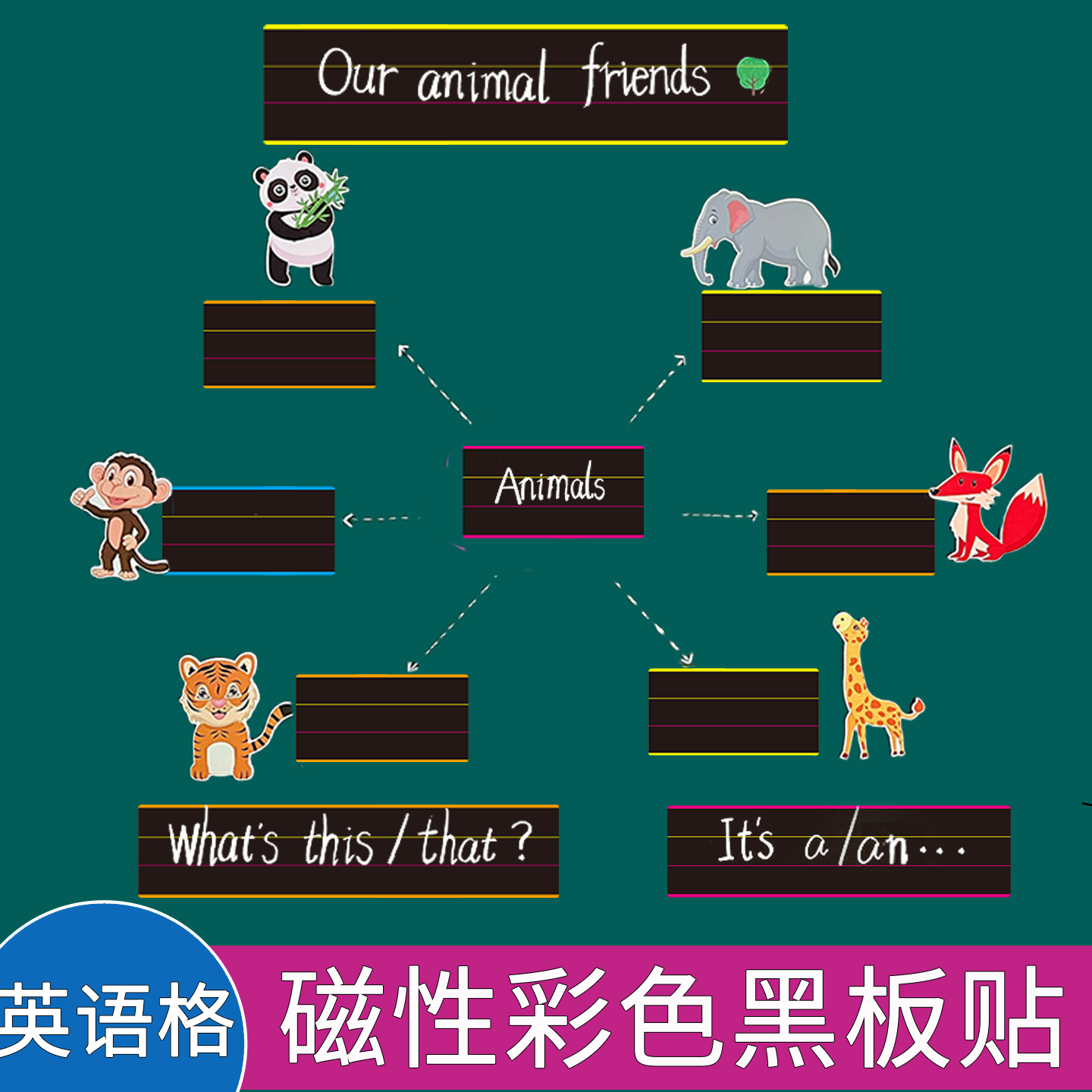磁性彩边英语格四线三格黑板贴方形写标题句子英语教师课堂公开课板书写单词长条可擦写磨砂软磁词条粉笔教具