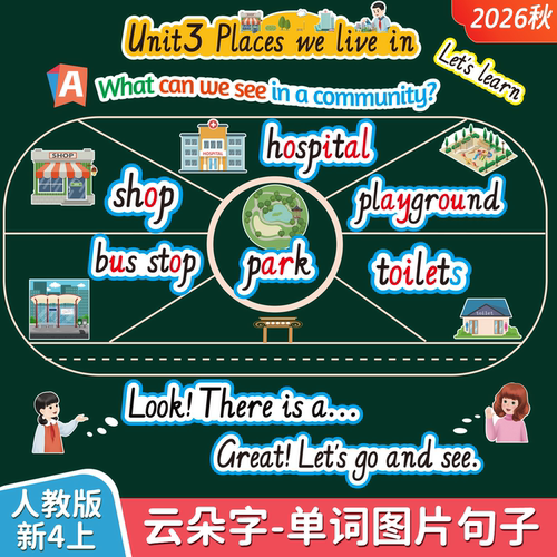 新人教pep四上册单词卡句子板书