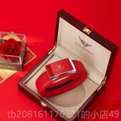 皮2025新动物年红腰带年虎结婚礼物青年裤 正品 罗保真真皮腰带男士