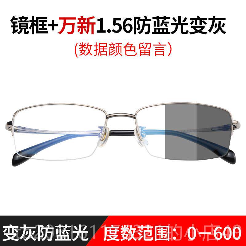 正品纯钛防辐男射士半框眼镜，时尚蓝光疲劳板眼平保防护近视变色