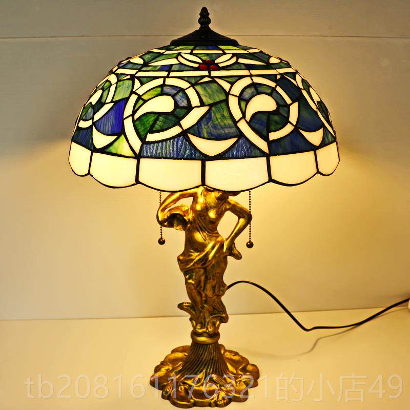 正品美复古台灯大气客餐厅台彩色玻式璃艺术蜂鸟玫瑰卧室床头吧台